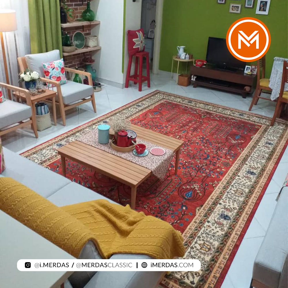 فرش کهنه نما کد 100352 زمینه لاکی